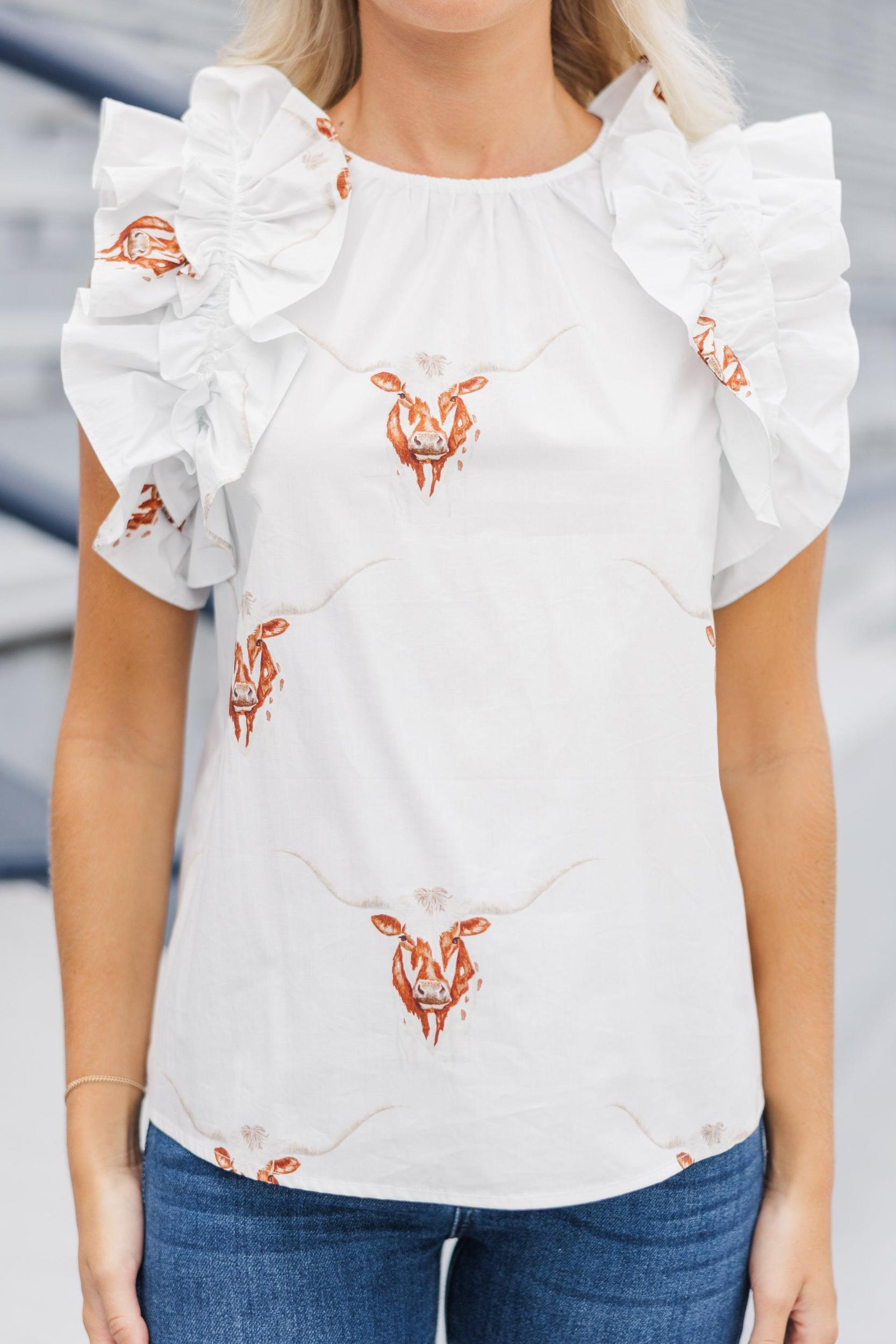 Listen To Your Heart White Longhorn Ruffled Blouse Female Product Image