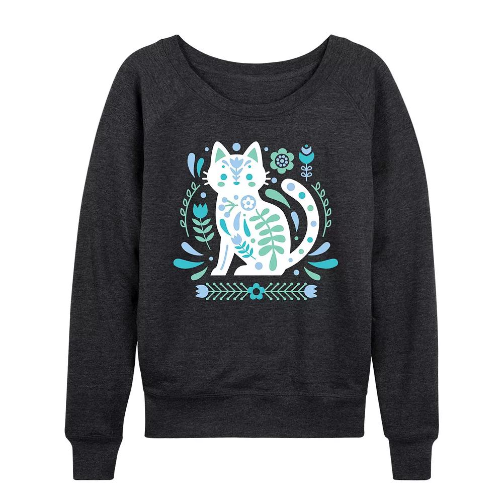 Women's Scandinavian Cat French Terry Long Sleeve Tee, Girl's,  Product Image