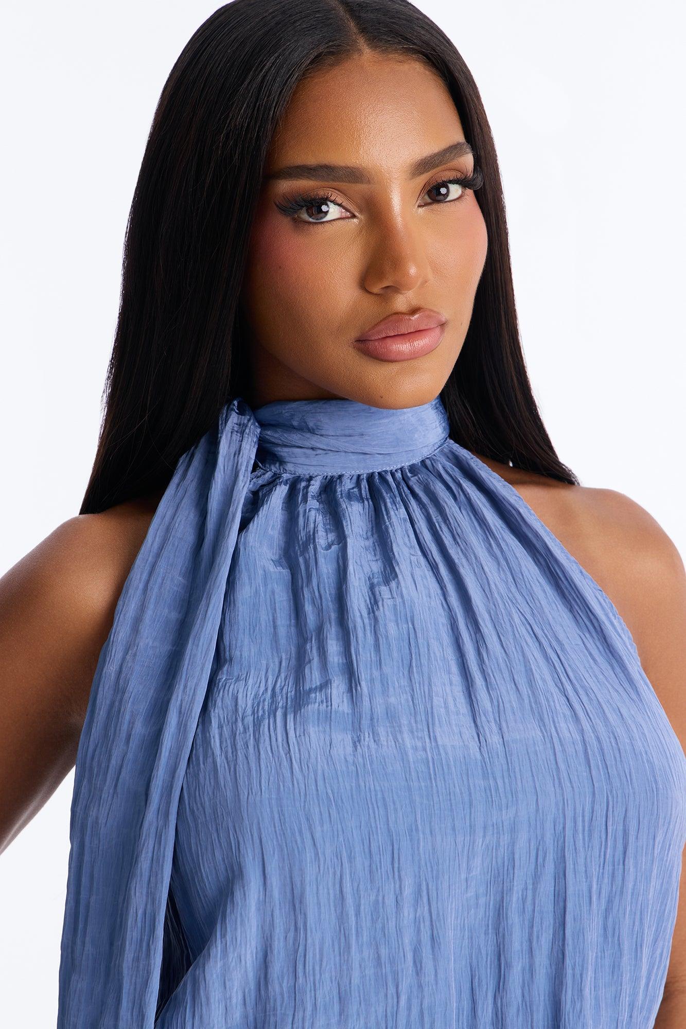 Stay Extra Scarf Plisse Top - Periwinkle Female Product Image