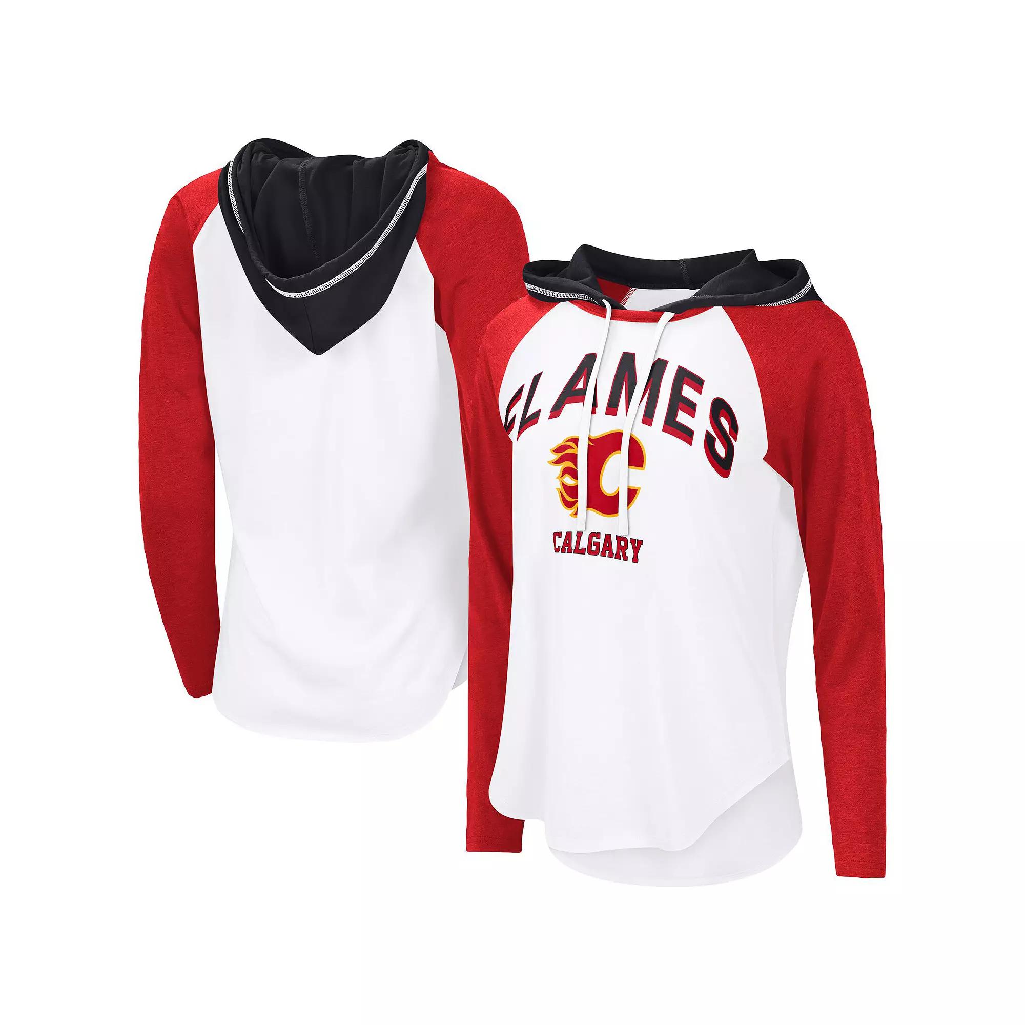 Women's G-III 4Her by Carl Banks  White Calgary Flames VIP Raglan Long Sleeve Hoodie T-Shirt, Size: Small, Flm White Product Image