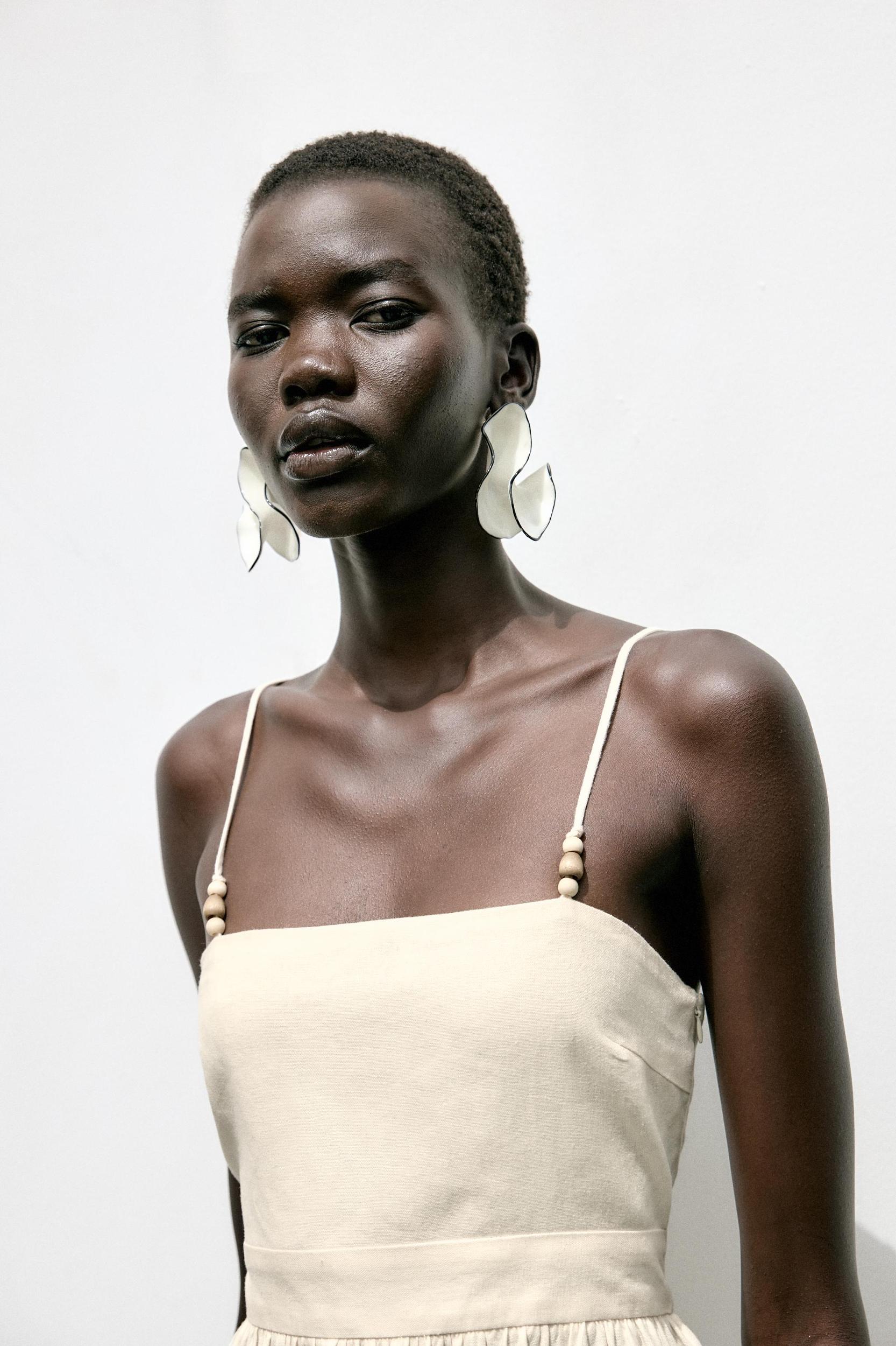 LINEN BEADED STRAP MIDI DRESS Product Image