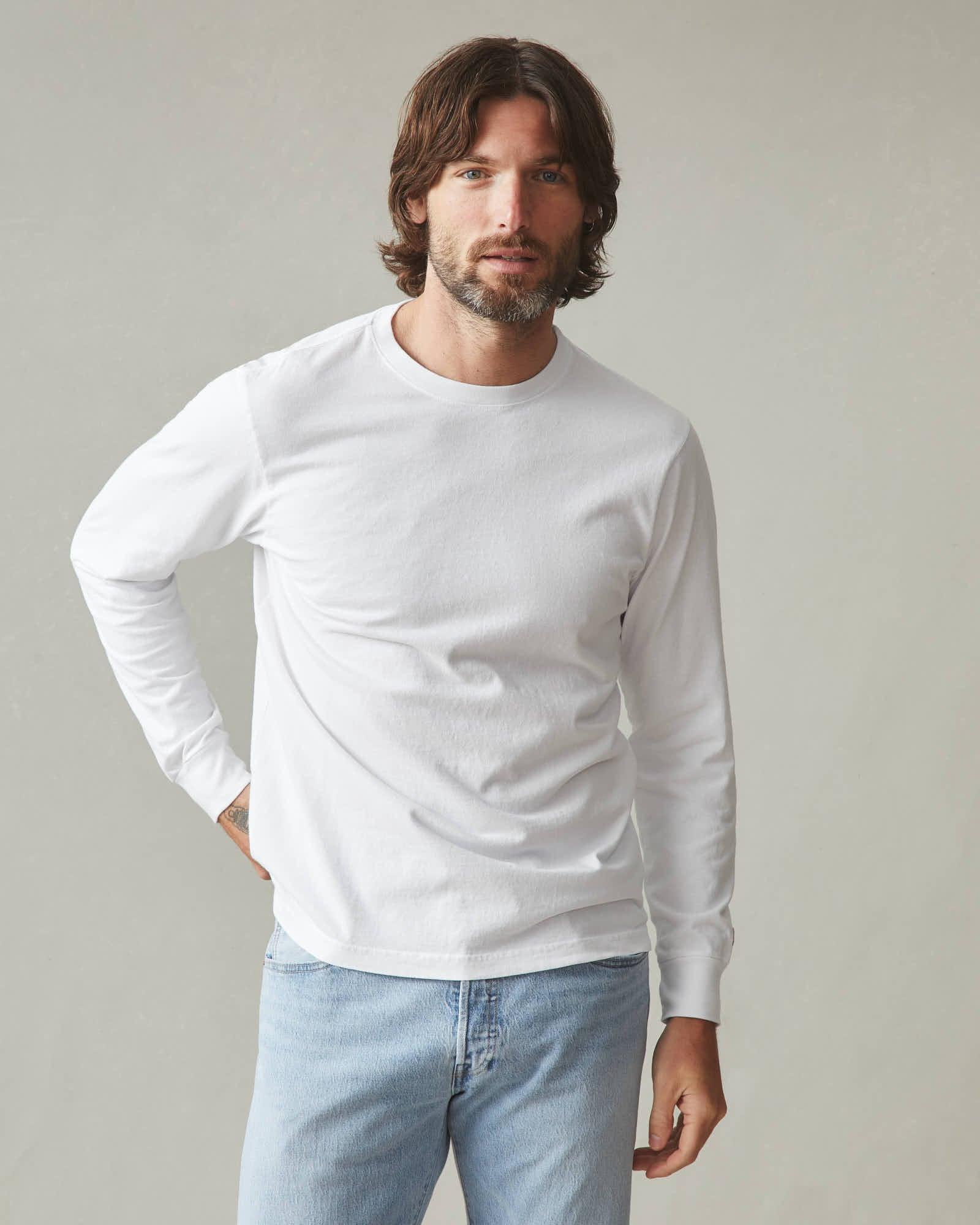 Men's Vintage Crew Long Sleeve Tee - White Male Product Image
