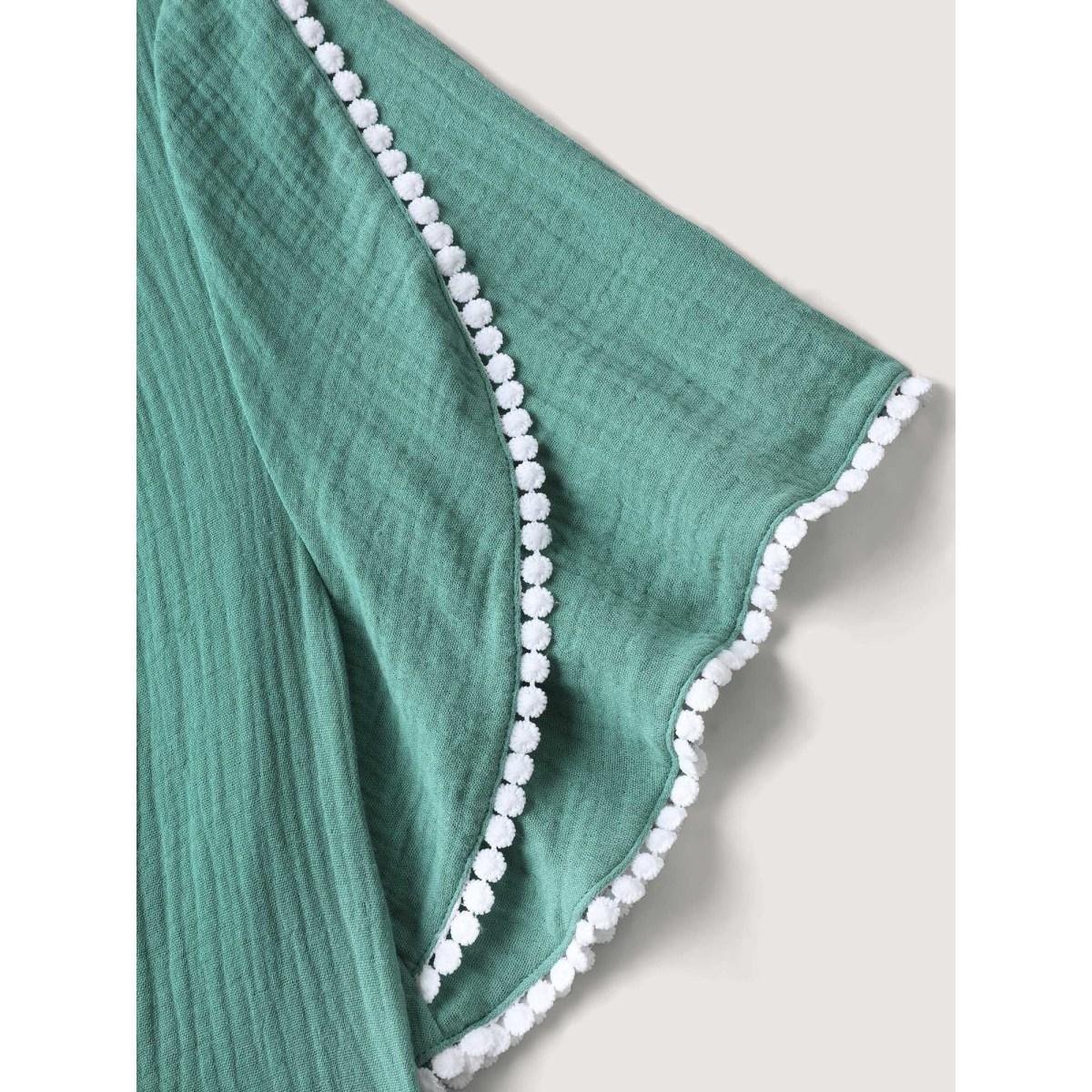 Plus Size Pure Cotton Textured Lace Trim Midi Dress Emerald Women Timeless Round Neck Short sleeve Curvy BloomChic 26/4X Product Image