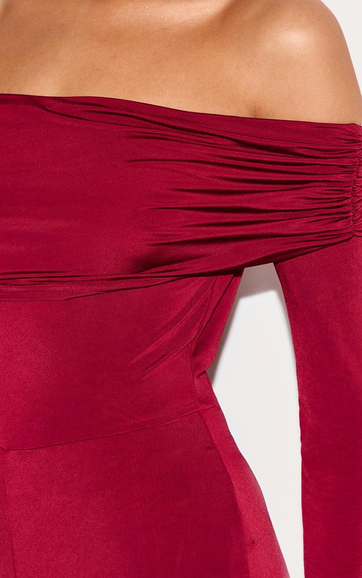  Burgundy Double Layer Slinky Bardot Skinny Jumpsuit Product Image