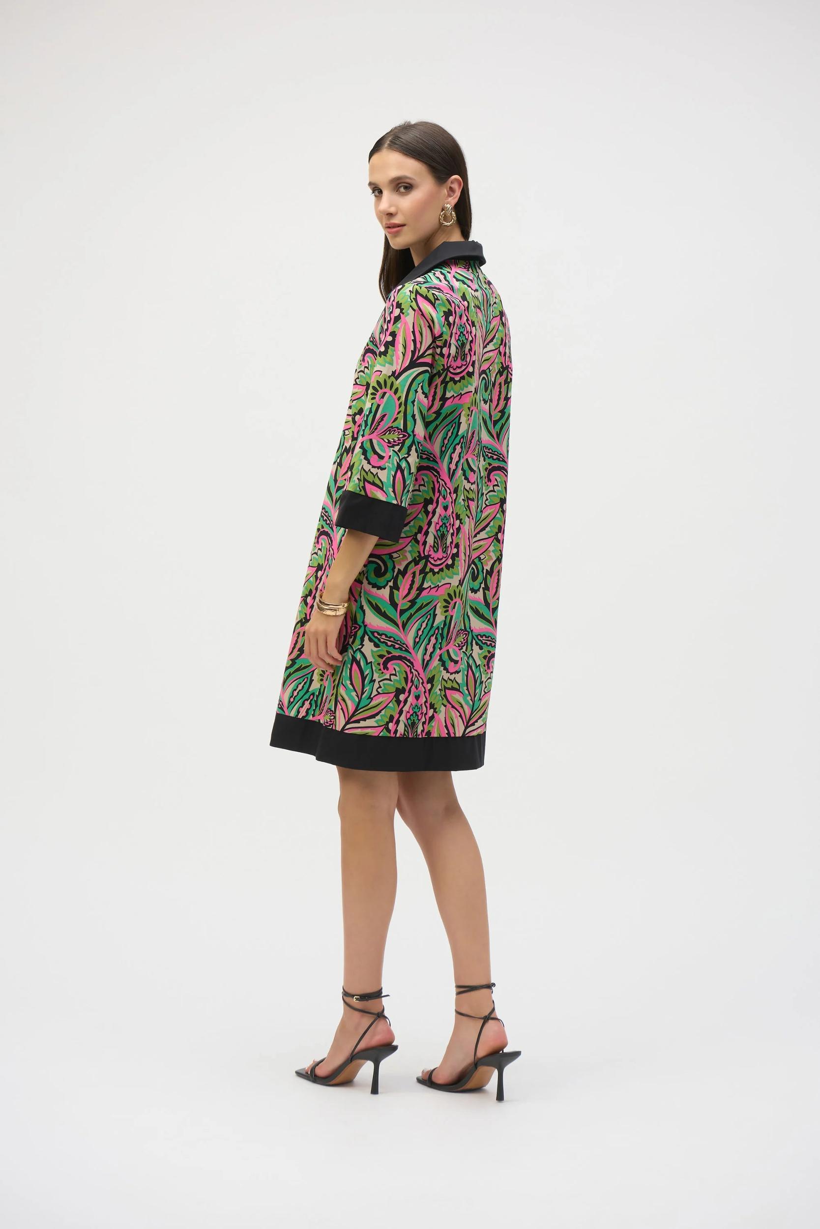 Poplin Paisley Print A-Line Dress- Black/Multi Product Image