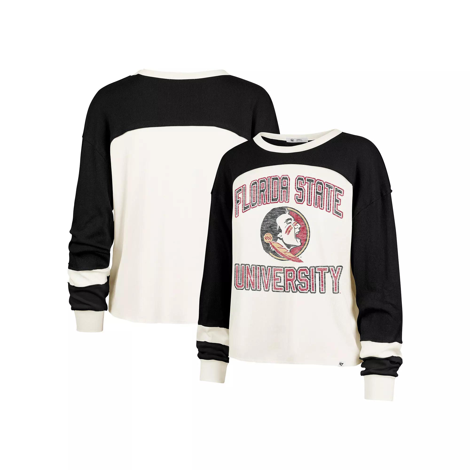 Women's '47  Cream Ohio State Buckeyes Double Header Curve Raglan Long Sleeve T-Shirt, Size: Medium, Beige Product Image
