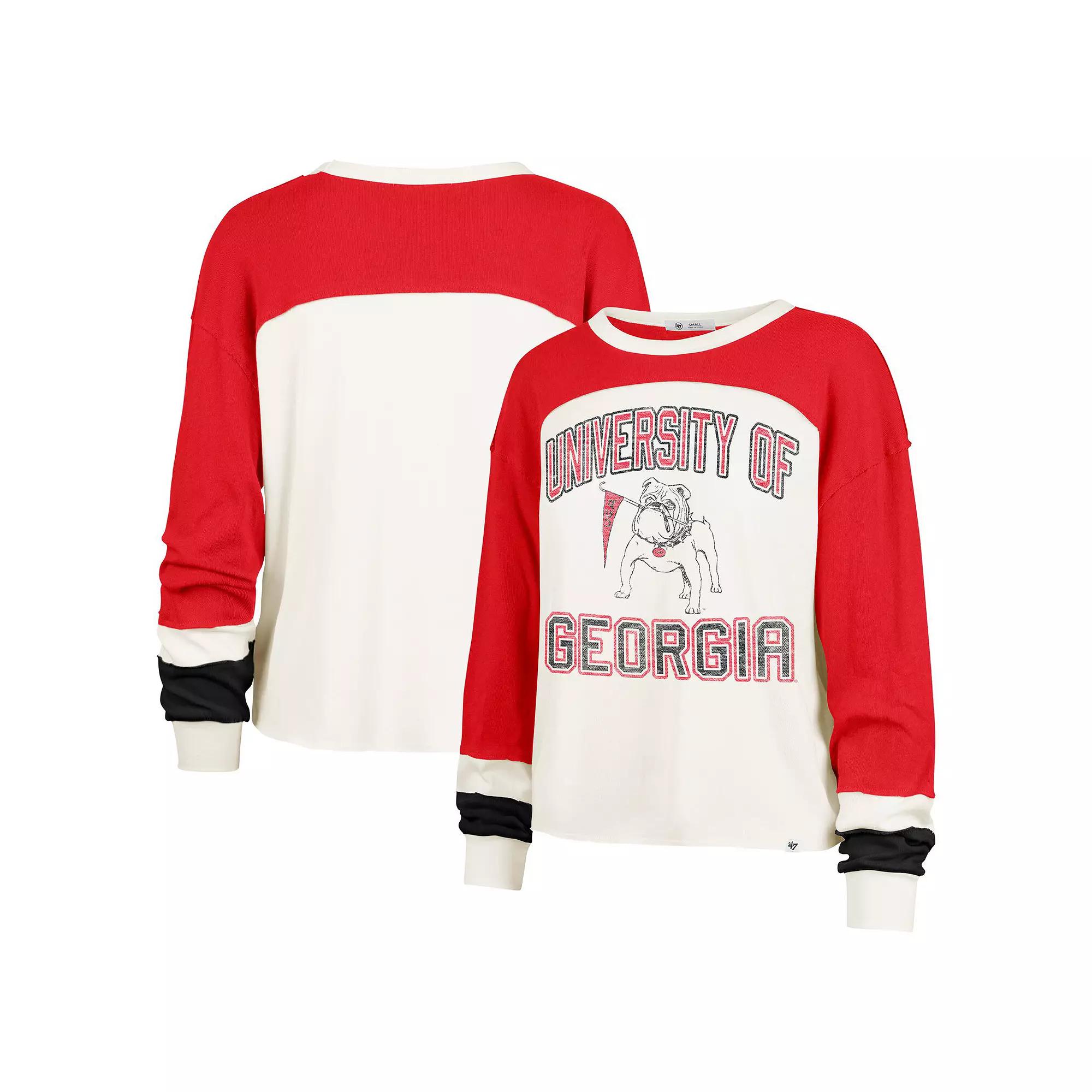 Women's '47  Cream Georgia Bulldogs Double Header Curve Raglan Long Sleeve T-Shirt, Size: Medium, Beige Product Image