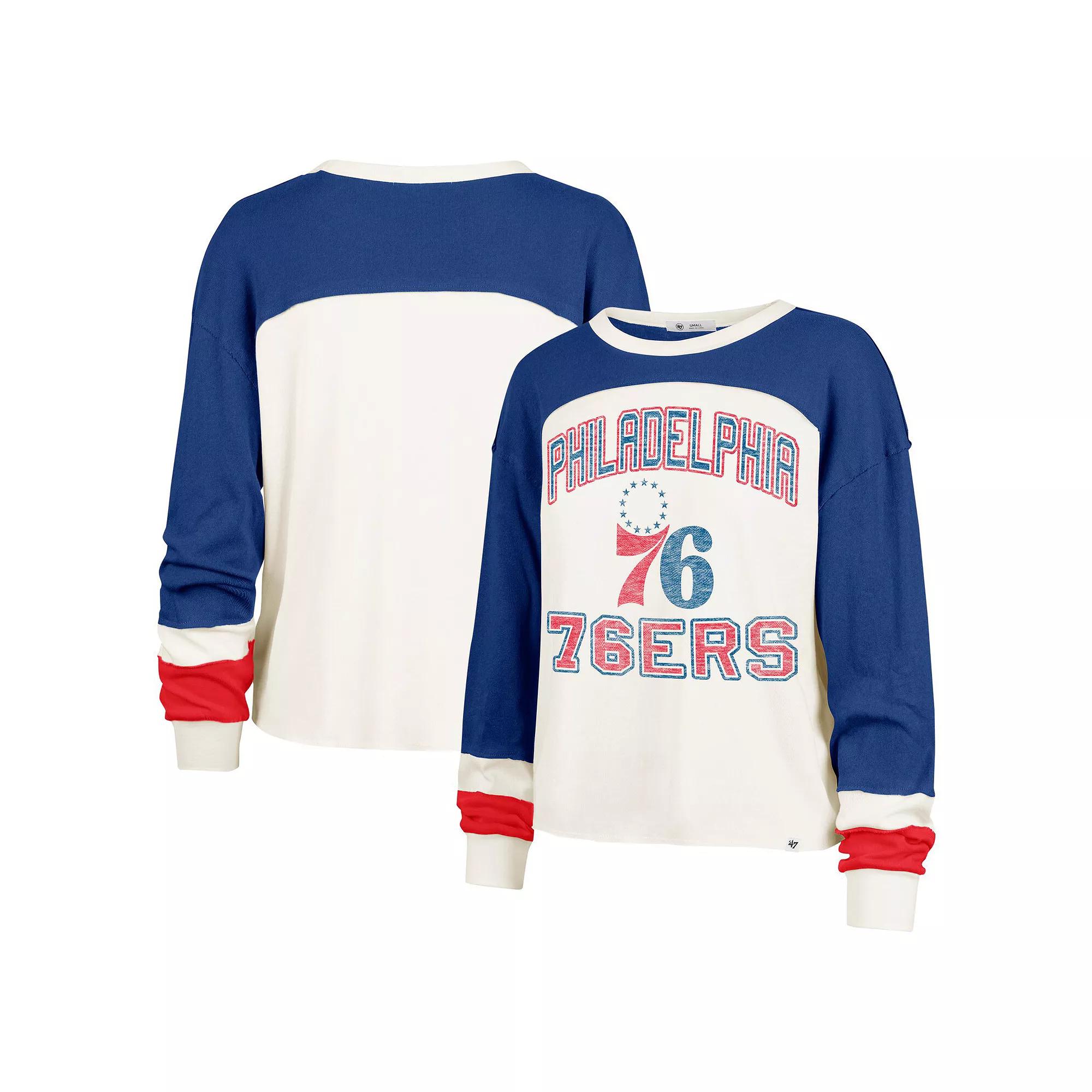 Women's '47  Cream Philadelphia 76ers Curve Raglan Long Sleeve T-Shirt, Size: Small, 76r Beige Product Image