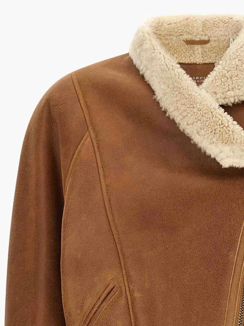 ISABEL MARANT Cropped Jacket In Smooth Lambskin In Brown Product Image