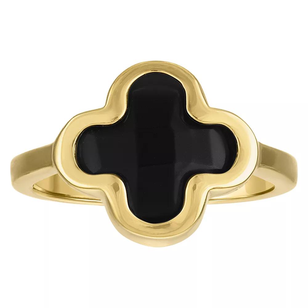 Designs by Gioelli 14k Gold Over Silver Gemstone Clover Ring, Womens Black Product Image