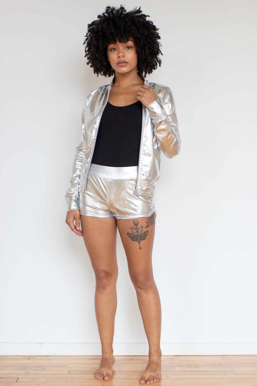 Silver Metallic Shorts 1 Product Image