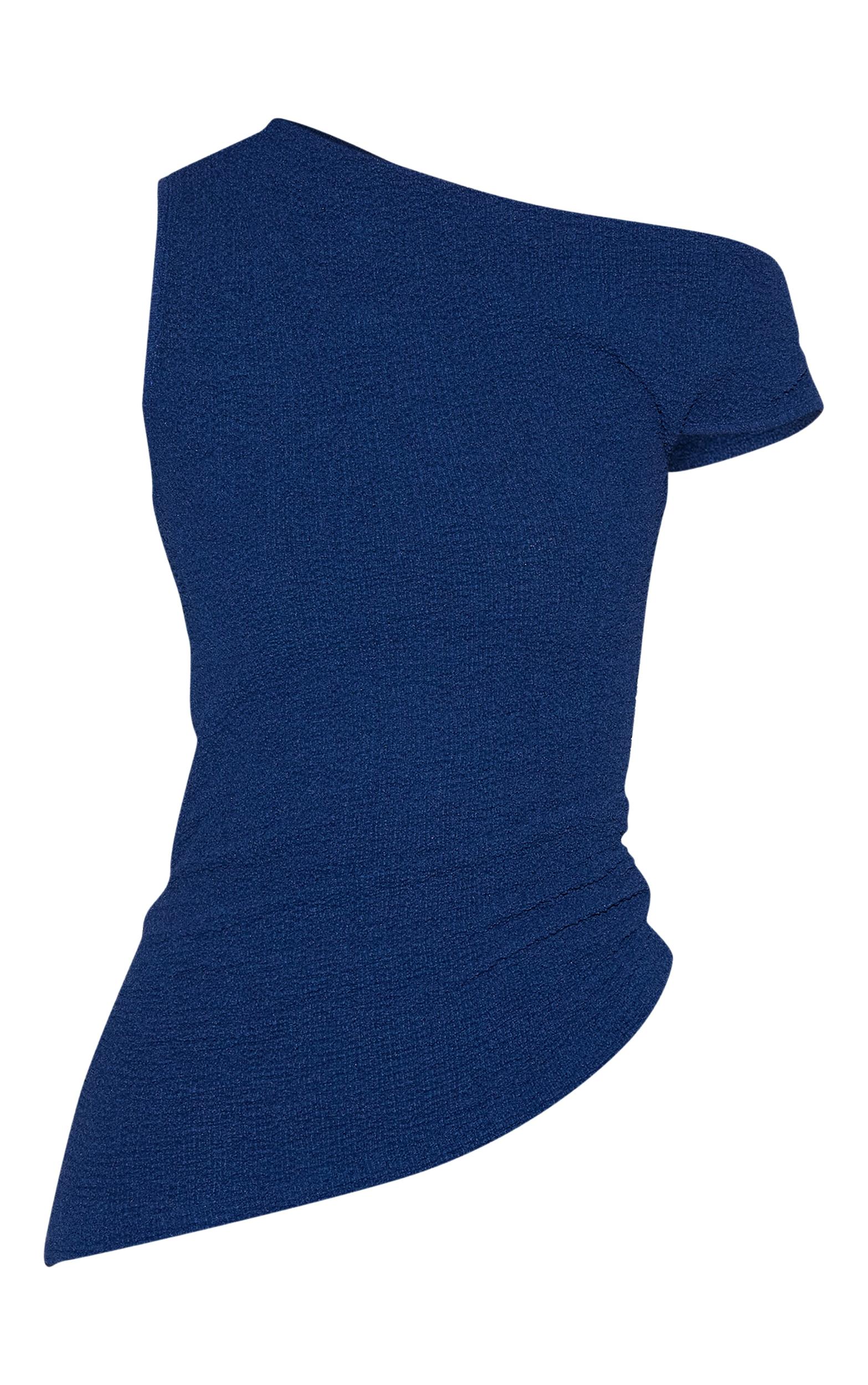 Navy Textured Asymmetric Slouched Detail Long Top Product Image