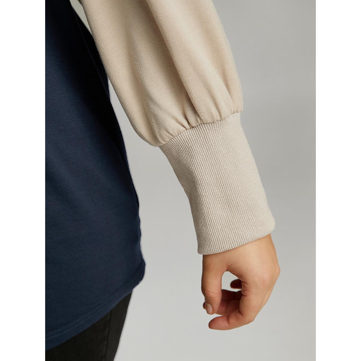 Plus Size Contrast Raglan Sleeve Elastic Cuffs Sweatshirt Women Navy Casual Contrast Round Neck Dailywear Sweatshirts BloomChic 22-24/3X Product Image
