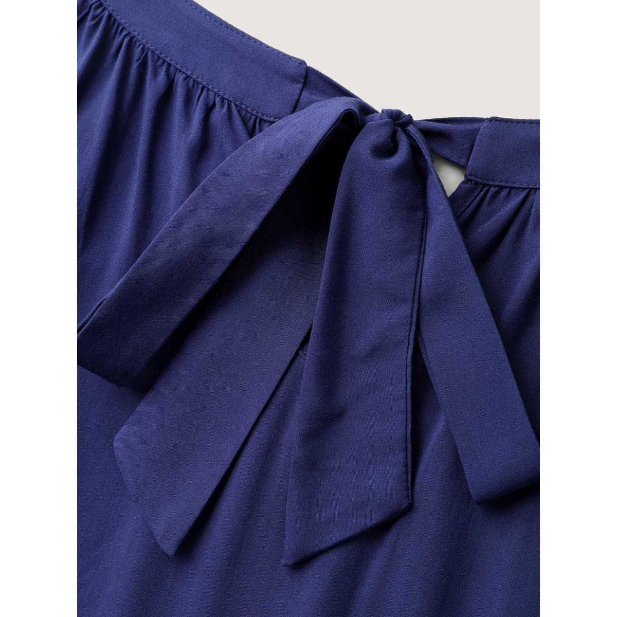 Plus Size Ruffled Tiered A-Line Tie Midi Dress DarkBlue Women Round Neck Sleeveless Curvy BloomChic 22-24/3X Product Image