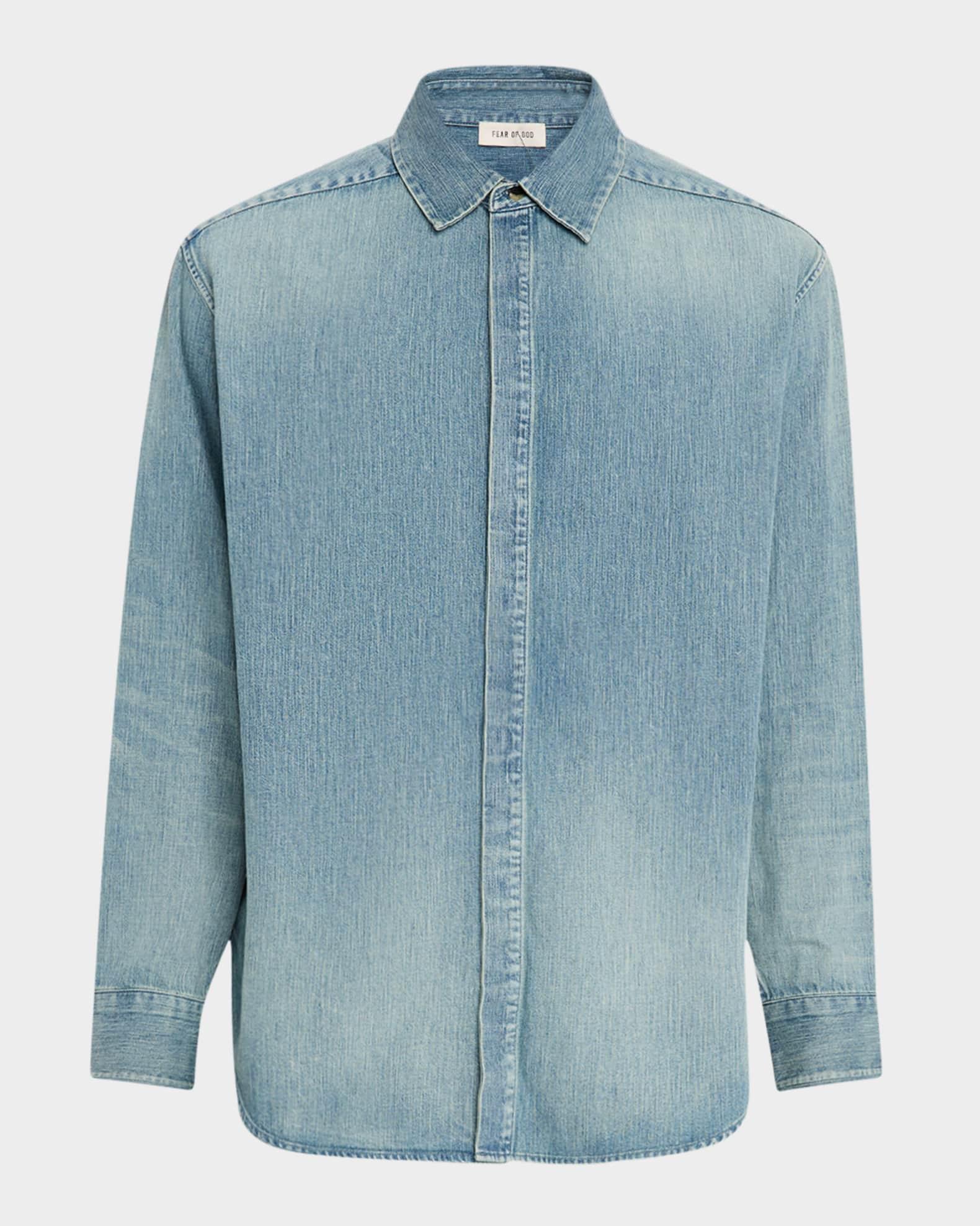 Men's Denim Button-Down Shirt Product Image