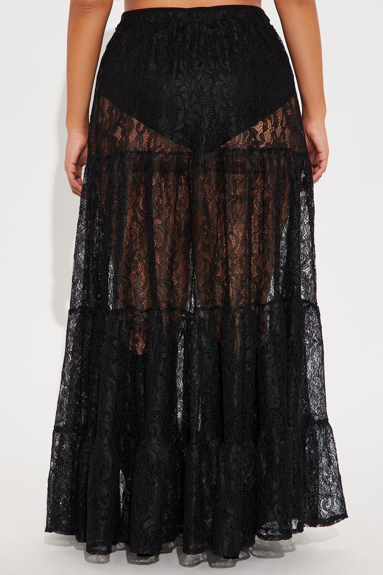 Victoria Lace Tiered Maxi Skirt - Black Product Image