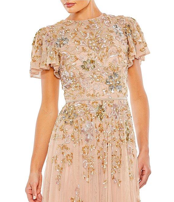 Mac Duggal Sequin Embellished Short Butterfly Sleeve Crew Neck Gown Product Image