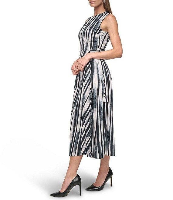 DKNY by Donna Karan Sleeveless Stripe Side Wrap Aline Midi Dress Product Image
