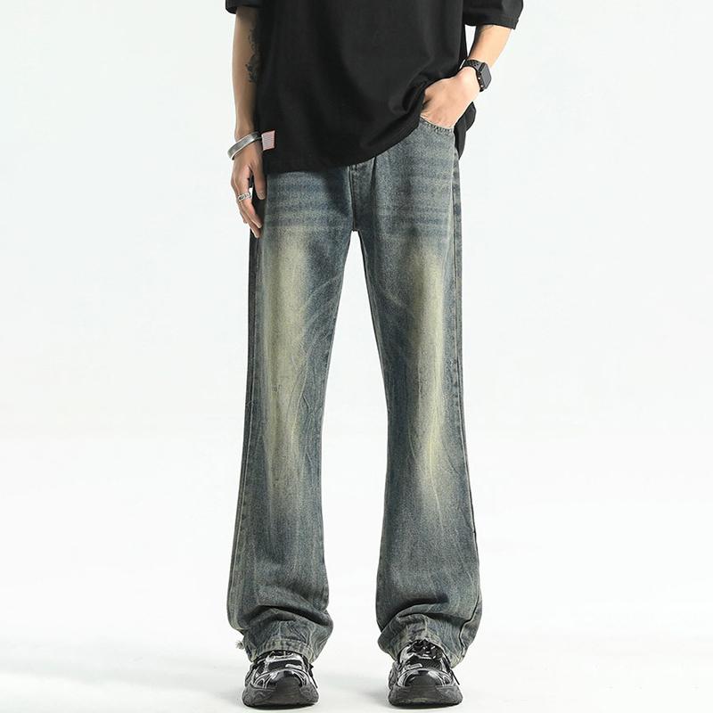 Sopula Men's Vintage High Street Lightning Pattern Washed Straight Jeans Product Image