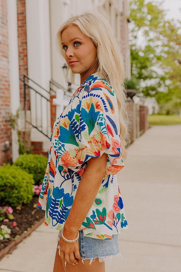 Cozumel Cutie Floral Top in Blue Product Image