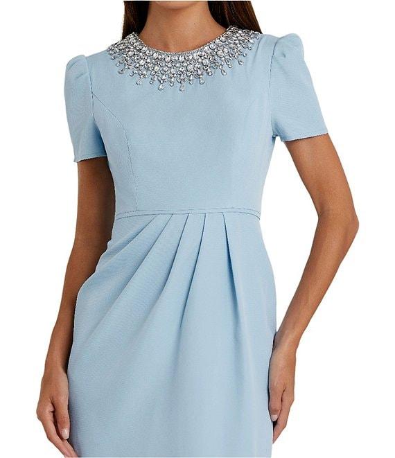 Mac Duggal Rhinestone Crew Neckline Short Sleeve Midi Dress Product Image