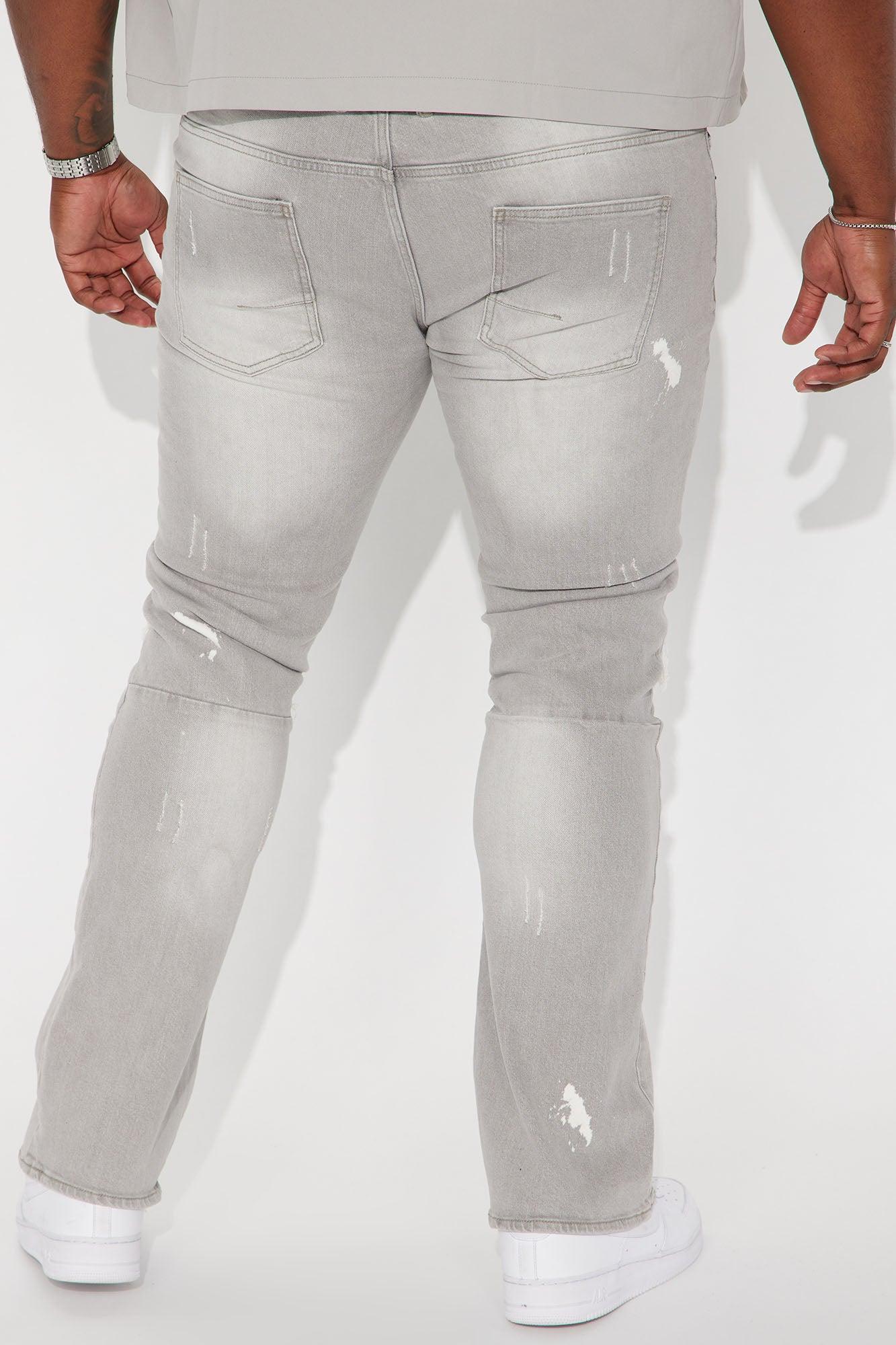 Ripped Stacked Skinny Flare Jeans - Grey Product Image