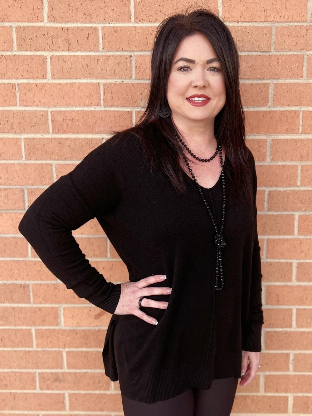 Hi-Low Knit V-Neck Sweater - 5 Colors* Product Image