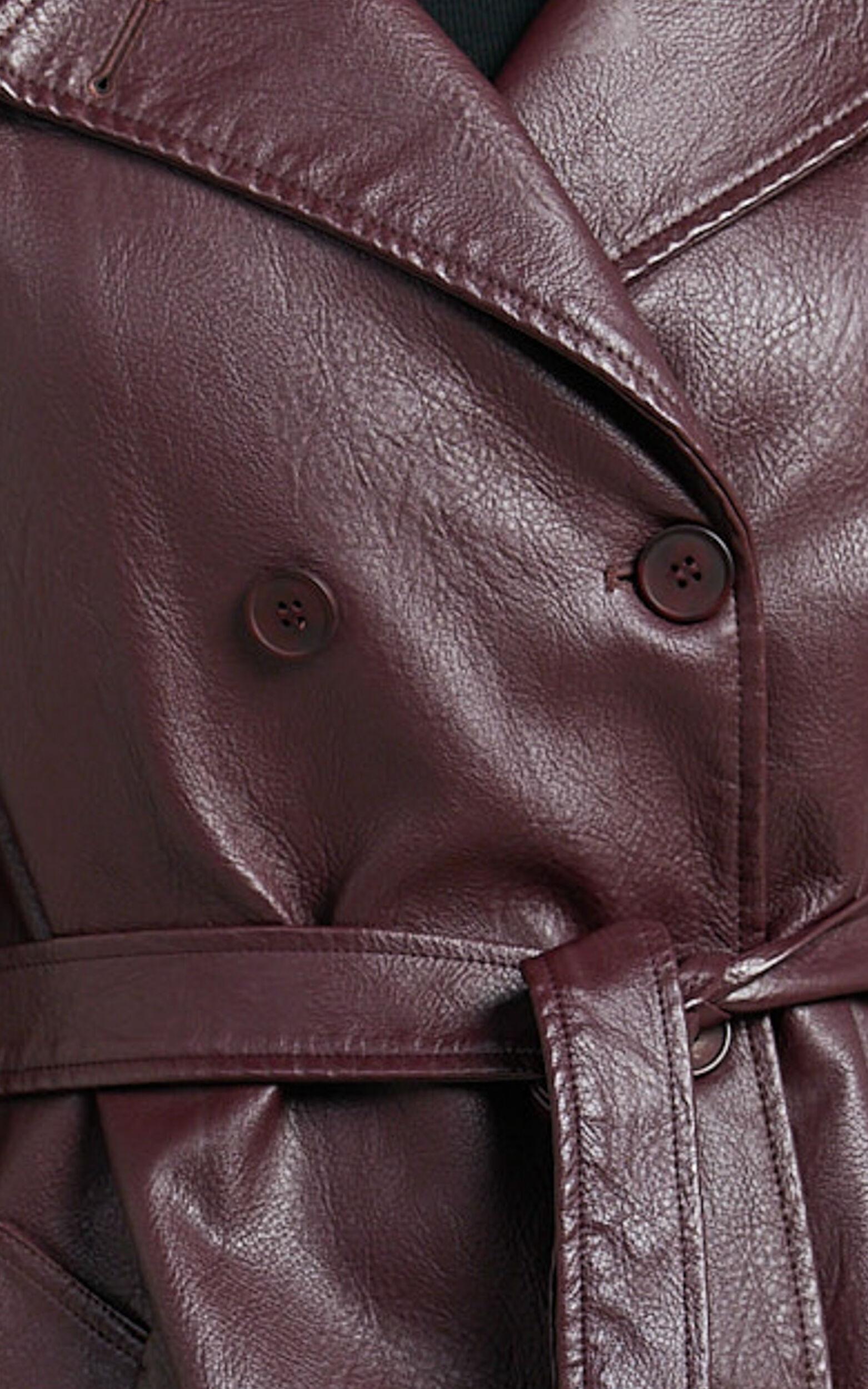Vicki Trench Coat - Faux Leather Washed Trench Coat in Wine Product Image