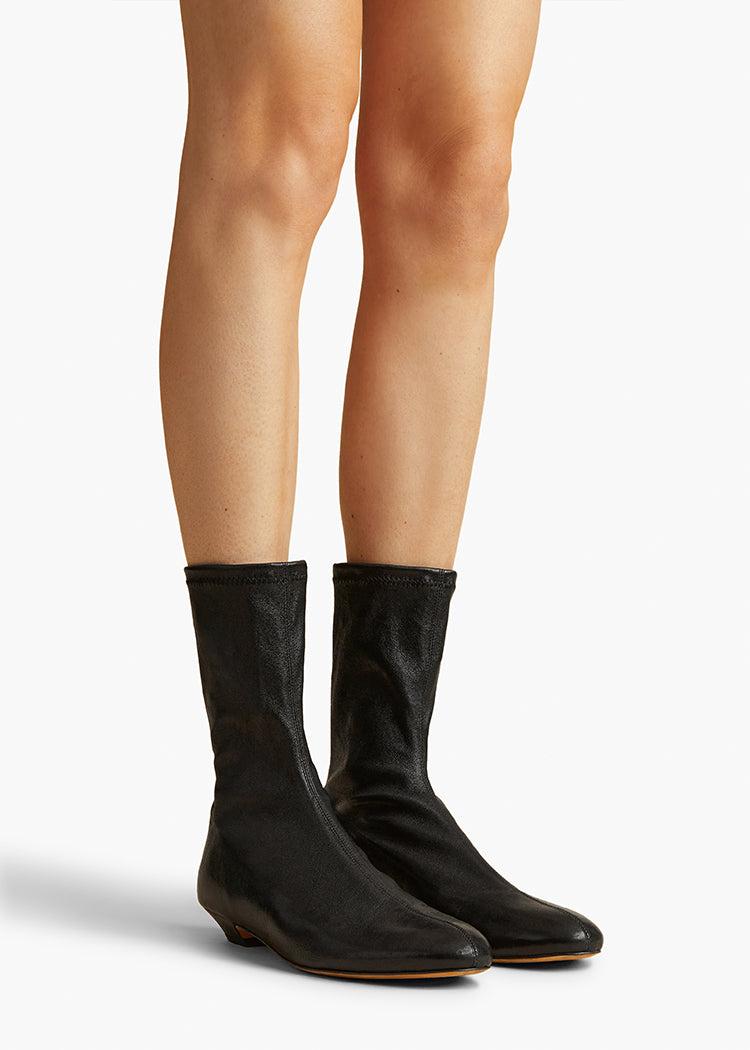 Apollo Flat Ankle Boot in Black Leather Product Image