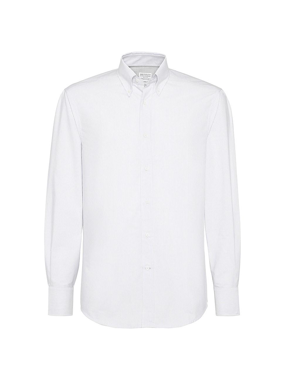 Mens Striped Poplin Slim Fit Shirt with Button Down Collar Product Image
