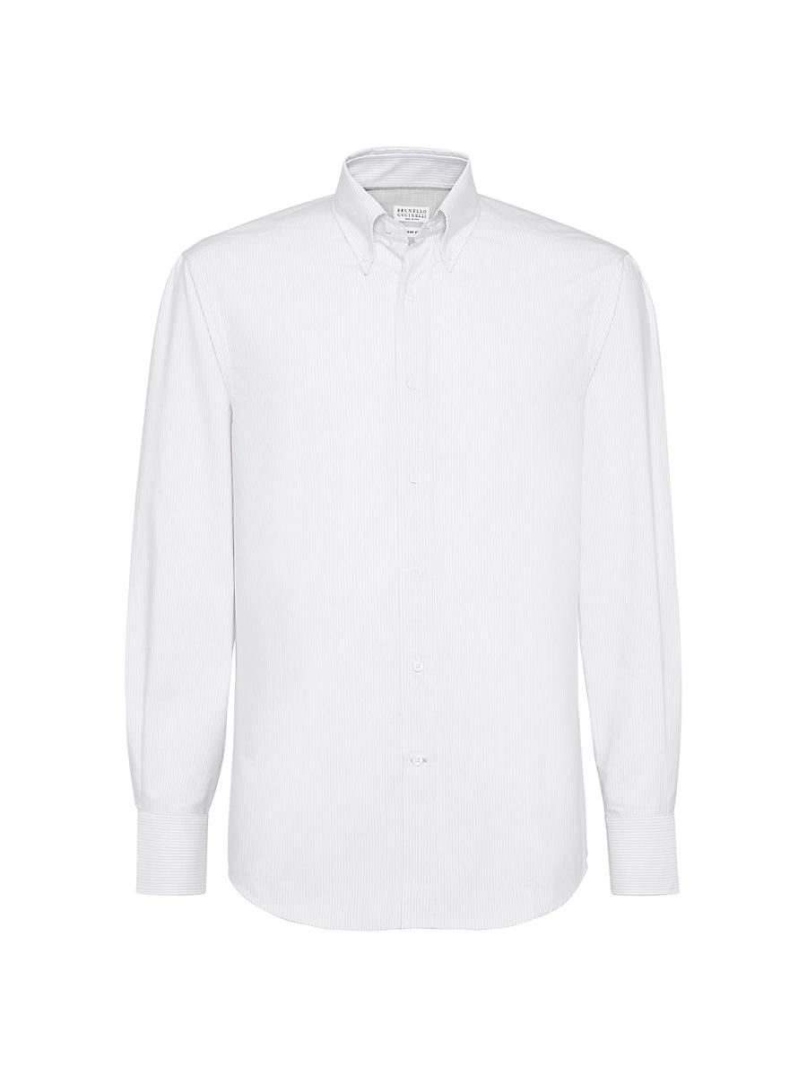 Mens Striped Poplin Slim Fit Shirt with Button Down Collar Product Image