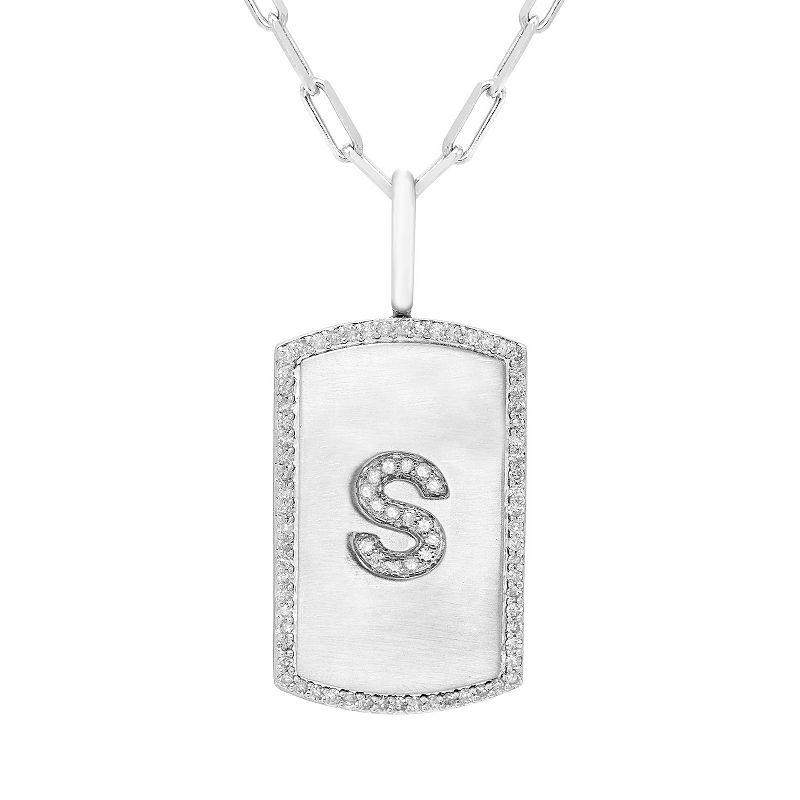 It's Personal Initial Sterling Silver & 1/4 Carat T.W. Diamond Dog Tag Necklace, Women's,  Product Image