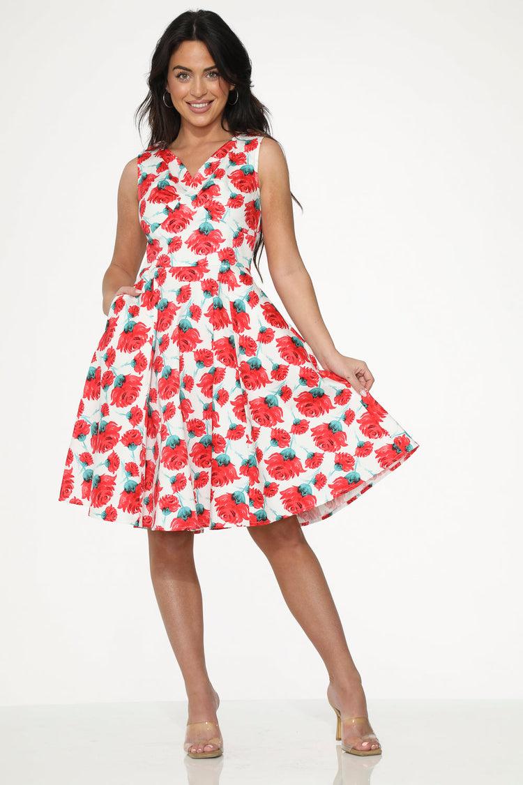 White Red Rose Swing Dress Product Image