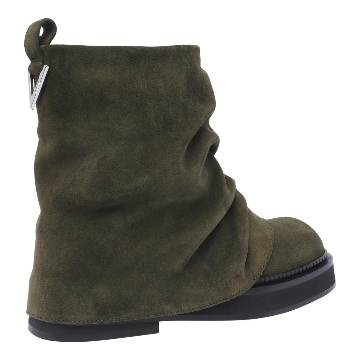 ATTICO Leather Ankle Pull Tab Combat Boots In Green Product Image