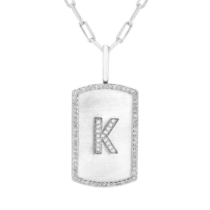 It's Personal Initial Sterling Silver & 1/4 Carat T.W. Diamond Dog Tag Necklace, Women's,  Product Image