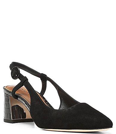 Donald Pliner Song Suede Crocodile Embossed Block Heel Slingback Dress Pumps Product Image