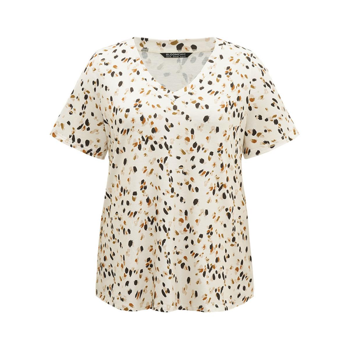 Plus Size Allover Print V Neck T-shirt Multicolor Women Casual Printed Ditsy Floral V-neck Dailywear T-shirts BloomChic 22-24/3X Product Image