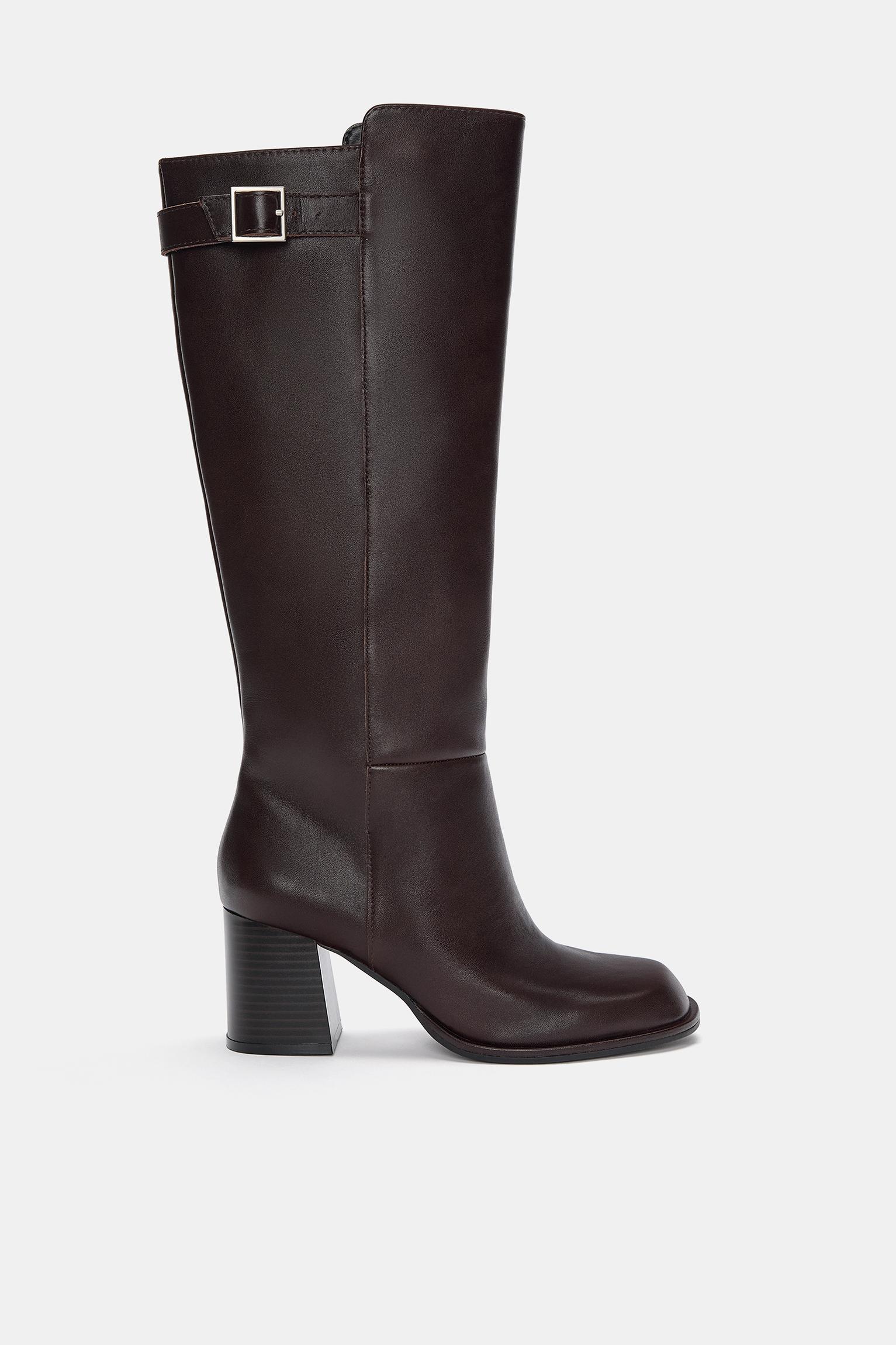 Leather high-heel knee-high boots Product Image