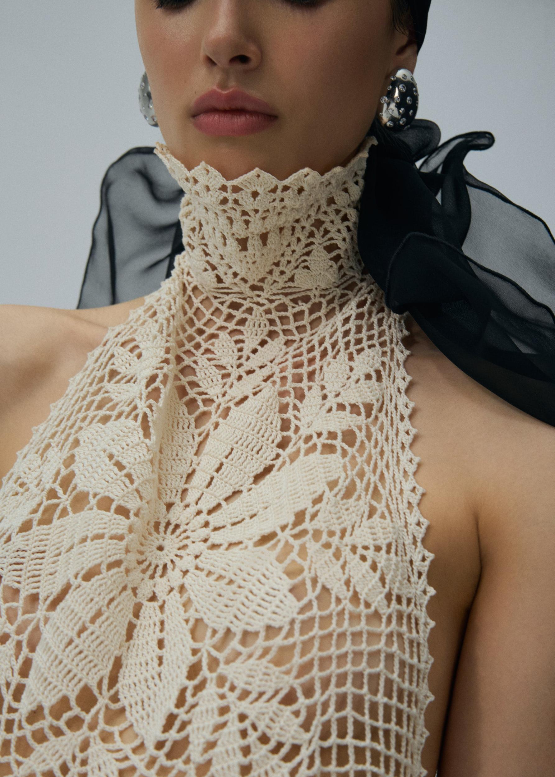 Lace crochet high neck blouse in cream Product Image