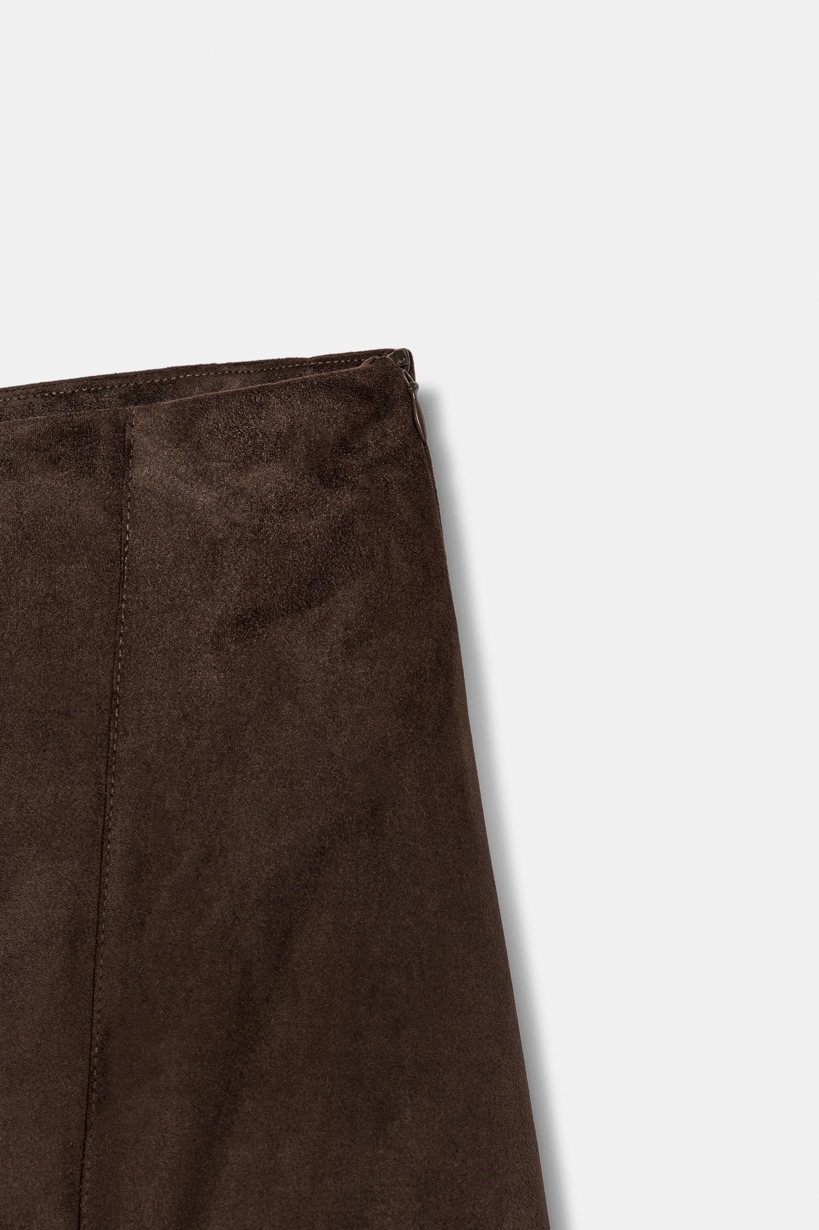 ASYMMETRIC FAUX SUEDE MIDI SKIRT Product Image