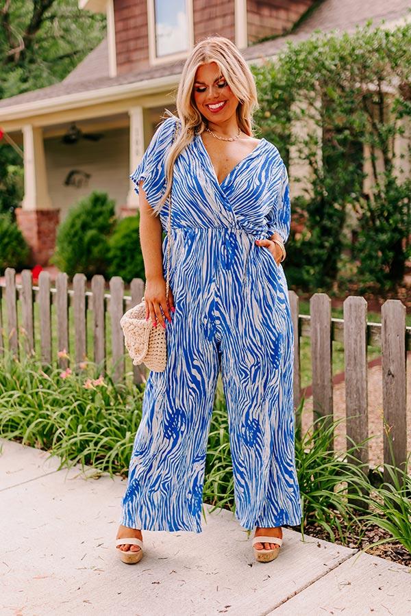 Peak Party Vibes Pleated Jumpsuit In Blue Curves Product Image