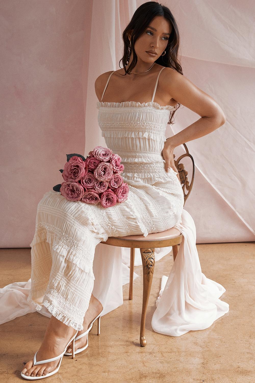 Solana  ivory sequin pleat maxi dress Product Image