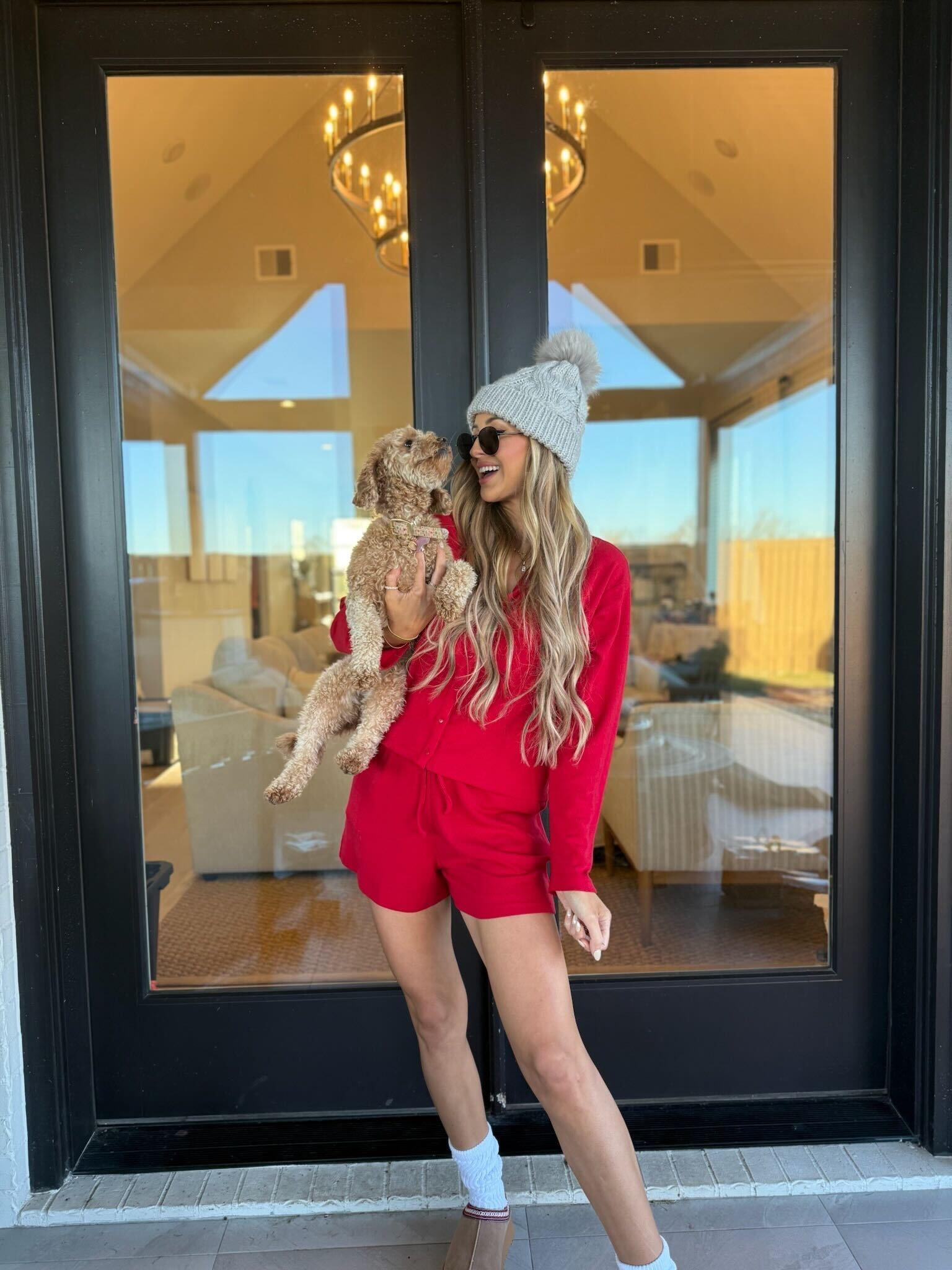 Red Heart Shaped Pointelle Button Down Top - FINAL SALE Product Image