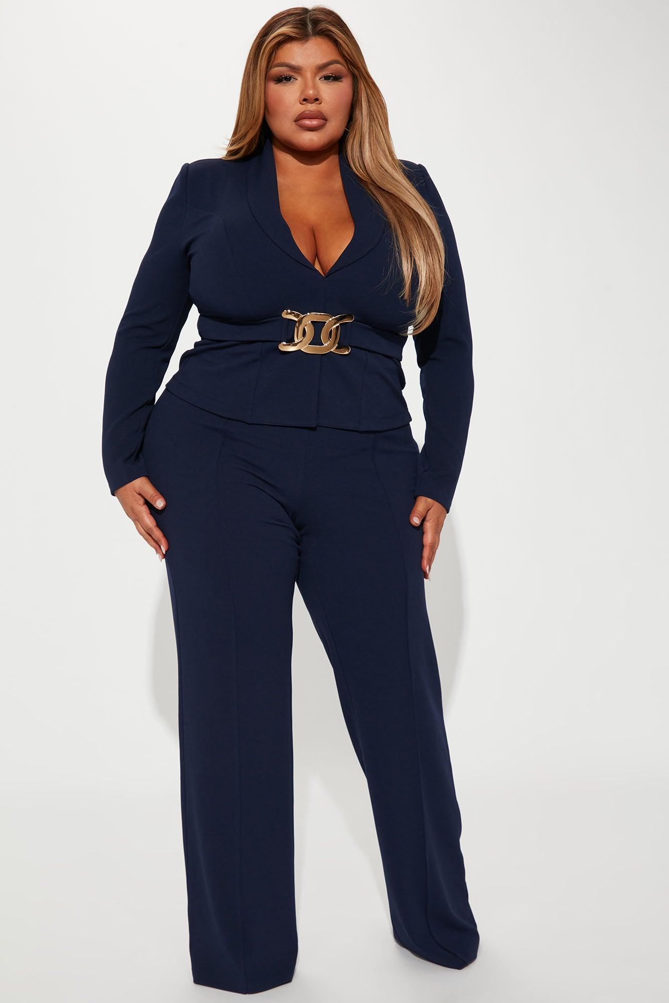 Justine Wide Leg Pant Set - Navy Product Image