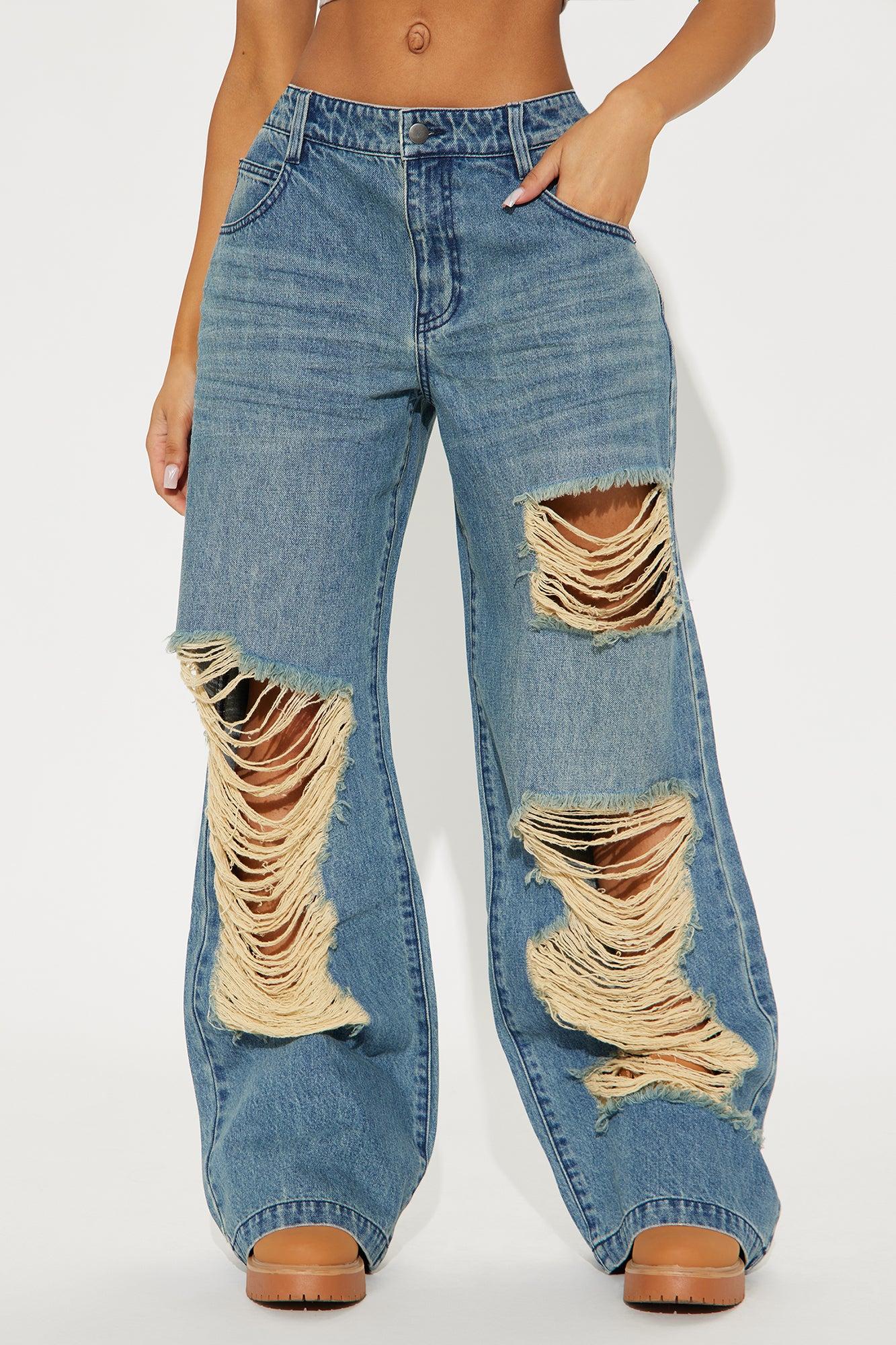Cleo Ripped Wide Leg Jeans - Vintage Wash Female Product Image