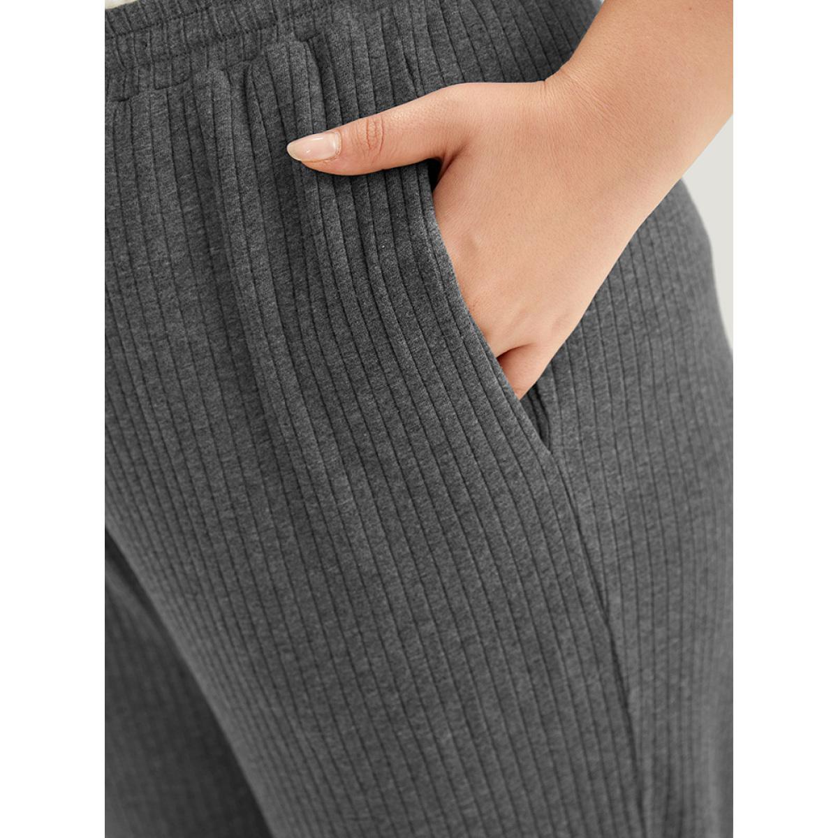 Rib Knit Elastic Waist Drawstring Sweatpants DimGray Plus Size Women Casual Dailywear Texture 26/4X Bloomchic Product Image