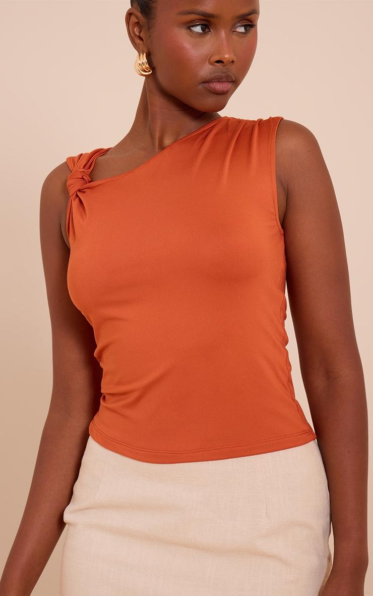 Rust Slinky Knot Strap Detail Long Top Product Image