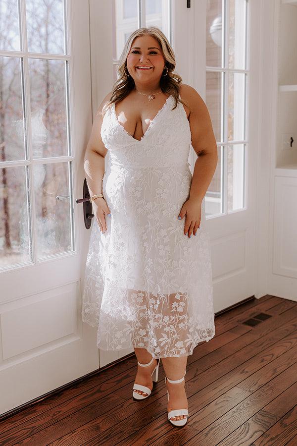 Romantic Moment Embroidered Midi Dress in White Curves Product Image