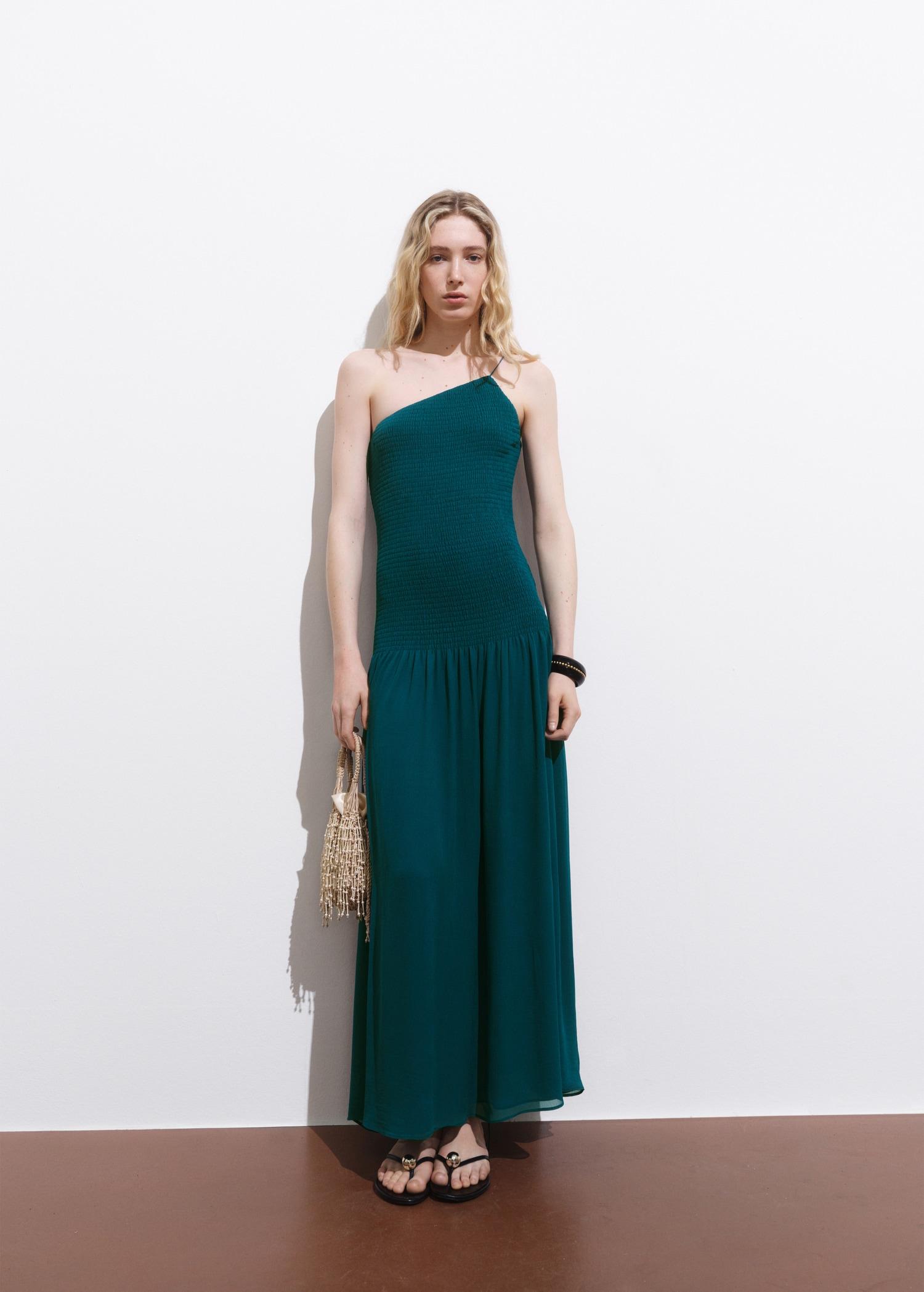 Asymmetrical dress with gathered body - Women | MANGO USA Product Image
