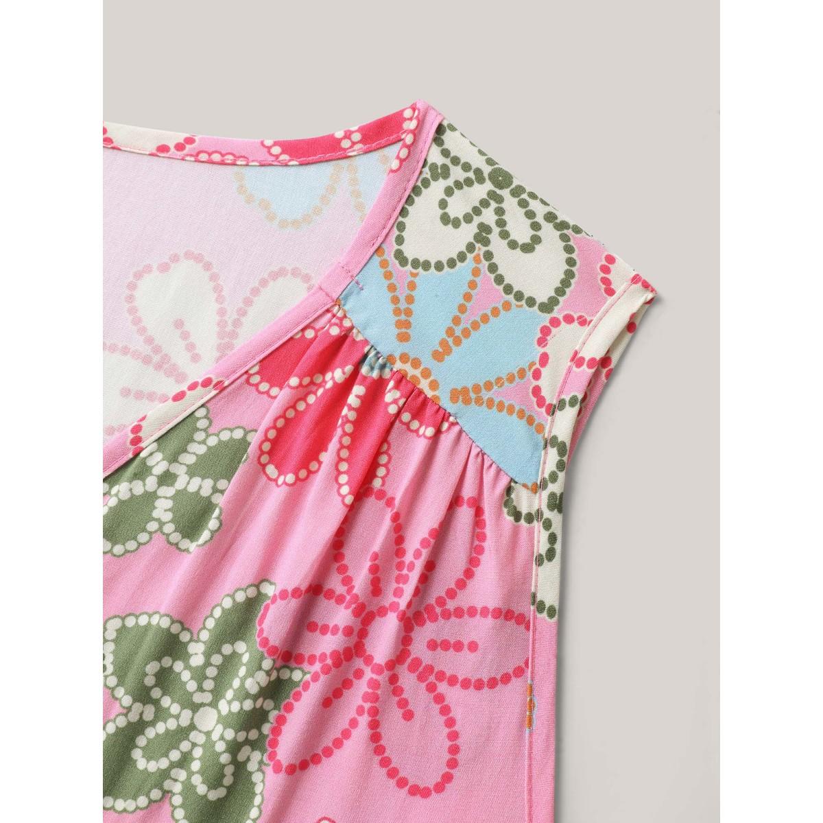 Plus Size Rayon Floral Print Stretchy Waist Midi Dress Multicolor Women V-neck Sleeveless Curvy BloomChic 28/5X Product Image